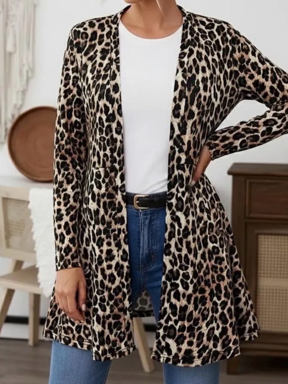 Olive Mauve Leopard Print Cardigan - Small